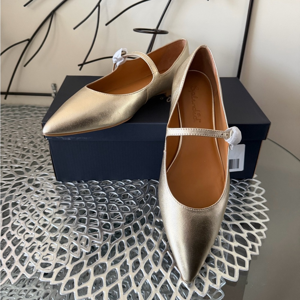 Splendid Mariana Metallic Gold Leather Point Toe Mary Jane Flats Size 8 NIB
